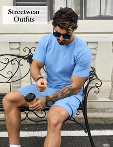 Men Casual Shorts <b>Set</b> Short Sleeve Crew Neck Tee and Track Shorts Wholesale Supplier - Product Image 5