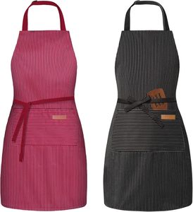 Striped <b>Kitchen</b> <b>Apron</b> Unisex Adult Cotton Canvas Chef <b>Apron</b> With Pockets And Wooden Utensils Black And Blue Options - Product Image 6