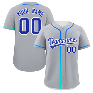 Maillot de baseball gris bleu personnalisé, uniforme d'équipe boutonné, sublimé, en polyester anti-humidité, OEM ODM - Product Image 1