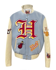 เสื้อแจ็คเก็ตหนัง Miami Heat สไตล์สตรีทแวร์ กันลม เป็นมิตรกับสิ่งแวดล้อม สีฟ้าอ่อนล้วน - Product Image 1