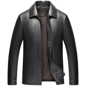 Men Casual Coated Leather Jackets 100% <b>Genuine</b> Leather Stand Collar Embroidery Distressed Brown Winter Fashion - Product Image 1