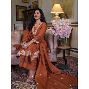 Salwar Kameez de Rayón Naranja Talla XL, Conjunto de Fiesta con Top y Pantalón con Dupatta, Cómodo y Elegante, Bhanderi -BE - Product Image 6