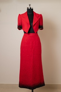 Fashion Designer Red Co Ord <b>Set</b> Crystal Embellished Crop <b>Blazer</b> with Floor Length Skirt for Special Occasions - Product Image 3