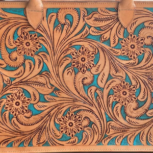 Sac fourre-tout en cuir artisanal pour femmes, sac à main en cuir véritable à motifs floraux avec poignée supérieure - Product Image 2
