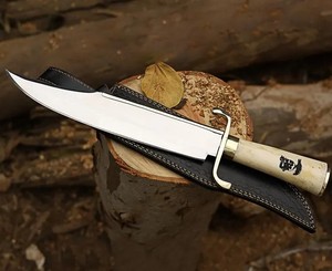 Handmade Movie Bowie <b>Knife</b> 1095 Carbon Steel Blade <b>Bone</b> <b>Handle</b> With Leather Sheath - Product Image 1