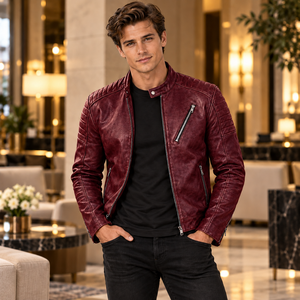 Veste rétro en cuir véritable marron foncé pour homme, couleur café, forme classique de motard, pour un style décontracté d'inspiration vintage. - Product Image 5