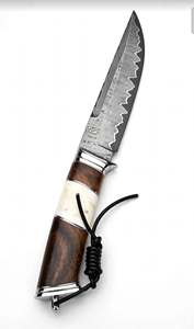 Outil utilitaire artisanal en acier Damas multi-alliage avec manche empilé en bois et os - Product Image 5