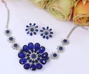 Ensemble collier et boucles d'oreilles en laiton plaqué argent de haute qualité avec zircon pour femmes, cadeau pour mariage et soirée - Product Image 2