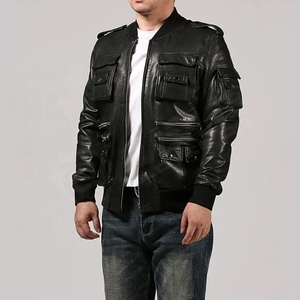 Veste zippée décontractée à col montant en cuir de vachette véritable pour homme et moto - Product Image 5