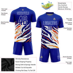 Uniforme de Fútbol Personalizado para Hombre, Conjunto de Camiseta de Fútbol Azul y Naranja, Sublimado, con Logotipo, Nombre y Número Personalizados, OEM - Product Image 2