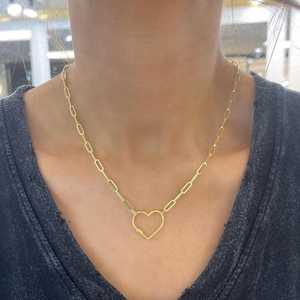 Collar de Cadena con Mosquetón de Corazón y Eslabones Tipo Clip, Oro Sólido de 14K, 18 Pulgadas de Largo, Colgante Minimalista Moderno para Usar en Capas, Joyería Fina al por Mayor - Product Image 2