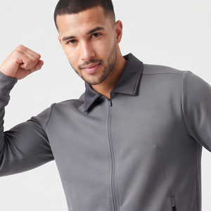 เสื้อแจ็คเก็ตออกกำลังกายสำหรับผู้ชายแบบขายส่ง เสื้อแจ็คเก็ตซิปเต็มตัวสำหรับทีมกีฬา เสื้อแจ็คเก็ตแทร็คคอปกพับได้ ผลิตจากโพลีเอสเตอร์ - Product Image 4