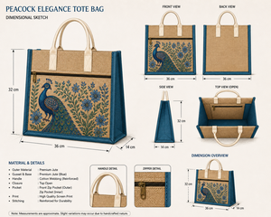 custom laminated jute tote <b>bag</b> <b>peacock</b> print eco friendly reusable shopping <b>bag</b> zipper pocket cotton handle wholesale - Product Image 3