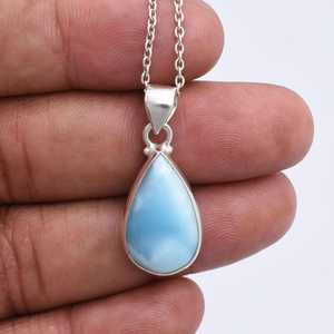 จี้รูปหยดน้ำลาริมาร์ทำมือจากเงินแท้ประดับอัญมณีธรรมชาติ ของขวัญสำหรับผู้หญิง สวยสง่า - Product Image 5