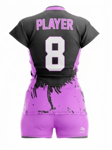 เสื้อวอลเลย์บอลหญิงแบบสั่งทำพิเศษ ทีม 8 สีม่วงดำ ผ้าตาข่าย ทรงพอดีตัว แขนสั้น ระบายเหงื่อได้ดี - Product Image 2