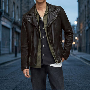 Veste moto en cuir véritable pour homme avec fermeture éclair, col rabattable, couleur unie, coupe classique, imperméable et coupe-vent pour l'hiver - Product Image 4