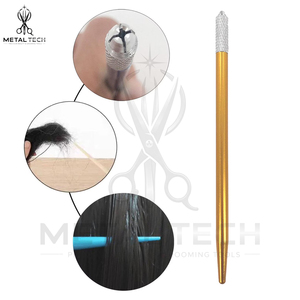 Aiguille de ventilation en aluminium doré avec poignée antidérapante moletée et support micro-crochet en acier – Outil professionnel pour la fabrication de perruques Lace Frontal - Product Image 2