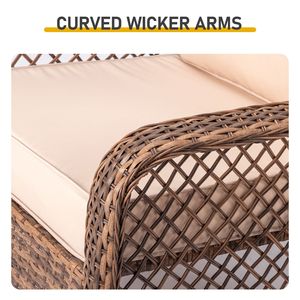 Fauteuil à bascule moderne en rotin brun pour porche, résistant aux intempéries, avec coussin beige - Product Image 3