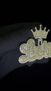 Custom Name Moissanite Pendant 925 Sterling <b>Silver</b> Iced Out Crown <b>Charm</b> Round Brilliant Jewelry for Women - Product Image 3