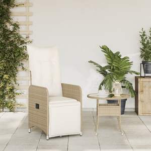 Sedia da Giardino Reclinabile in Rattan PE Beige con Struttura in Acciaio Verniciato a Polvere, Comoda Seduta per Esterni - Product Image 3