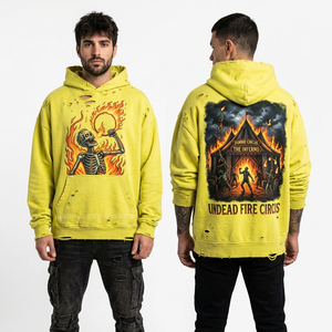 Sweat à capuche surdimensionné personnalisé pour homme, gris délavé, style streetwear, avec motif squelette archer et bords usés - Product Image 6