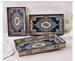 Ensemble de plateaux de service de qualité supérieure en argent floral fait à la main de qualité commerciale 3 pièces en MDF Design Plusieurs tailles Passe au lave-vaisselle - Product Image 6