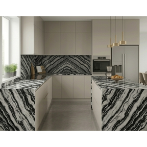 Prix direct usine – Nouvelle dalle grand format en dolomite polie effet vague noire 7D BOOKMATCH, design 3D moderne et écologique pour mur de salon - Product Image 1