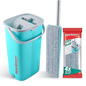 Mopa Plana 2 en 1 con Cámara de Lavado y Secado, 4 Recambios de Microfibra Súper Absorbentes, Mopa para Pisos y Paredes con Mango Largo, Compacta y Ligera, 5 Litros - Product Image 1