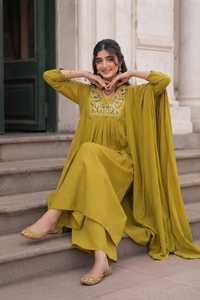 Ensemble Kurta long brodé en coton pour femme avec pantalon et dupatta en pur coton - Product Image 3