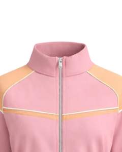 Chaqueta deportiva corta rosa melocotón para mujer, con cremallera, para gimnasio, fitness, ropa deportiva, con rayas en contraste, para entrenamiento, fabricante. - Product Image 5