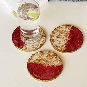 KISWAH CRAFT Glam Resin Coasters Square Shape White Black Gold Leaf Non-Slip Mats Pads 300mm Diameter for <b>Table</b> Decoration - Product Image 4