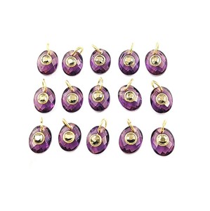 Pendentif ovale double pierre précieuse plaqué or - Breloques faites main DIY en gros - Product Image 3