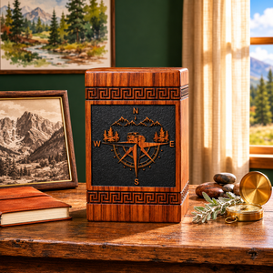 Wooden Memorial Urn Compass Pattern Keepsake Cremation <b>Ashes</b> Casket Decorative Tribute <b>Box</b> <b>for</b> Home Remembrance - Product Image 1