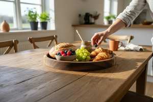 ถาดเสิร์ฟไม้วอลนัททำมือ จานไม้ทรงกลม ของตกแต่งโต๊ะธรรมชาติ เครื่องครัวสไตล์มินิมอล ของขวัญสุดพิเศษ - Product Image 2