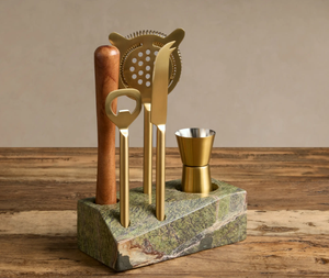Luxury marble <b>bar</b> <b>tool</b> holder set with gold stainless steel cocktail <b>tools</b> spoon jigger strainer stirrer stand - Product Image 2