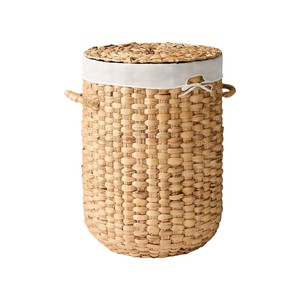Round Water Hyacinth Laundry <b>Hamper</b> with Lid Woven Clothes Storage <b>Basket</b> with Handles Fabric Liner Eco Home Organization - Product Image 1