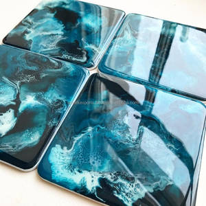 Ensemble de 4 sous-verres classiques inspirés de l'océan, vagues bleues profondes, faits à la main, écologiques, luxueux, élégants, pour la salle à manger, la table basse - Product Image 2