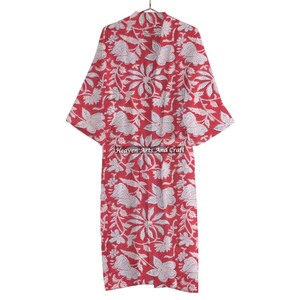 Handmade Floral cotton Kimono Robe Lightweight Boho Loungewear Bathrobe Soft Cotton Dressing Gown Block Print Summer Casual - Product Image 6