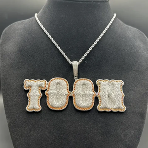 Collar personalizado con colgante de letra estilo hip hop para hombre y mujer, con diamantes de imitación CZ, chapado en oro y plata, con letras del alfabeto tipo burbuja. - Product Image 4