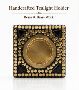 Luxury Handmade Resin Brass Tea Light Candle Holder Square Decorative Accent Tabletop Candle Stand Home Wedding Decor DYNAMIC - Product Image 1