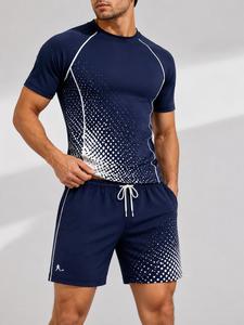 Ensemble de maillots de bain anti-UV à manches longues pour hommes, imprimé sur mesure, bleu marine, séchage rapide, écologique, color-block, léger - Product Image 1