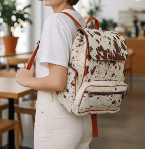 Latest Custom Made Design Real Leather Hair On <b>Backpack</b> Bag Top Selling Fabric Fashionable Double Strap Hair On <b>Backpack</b> Bag - Product Image 4
