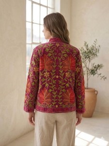 Luxury Indian Floral Hand Embroidered <b>Velvet</b> Suzani Jacket Boho Chic Festival <b>Coat</b> Ethnic Artisan Style Outwear Winter Blazer - Product Image 2