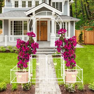 Arco da Giardino in Metallo Bianco Crema 79,5 L x 86,6 H con Cancello, Supporto per Piante Rampicanti da Esterno, Traliccio per Rose e Recinzione - Product Image 6