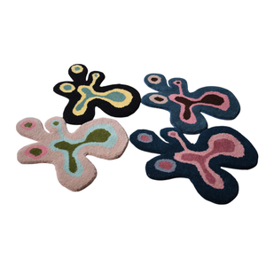 Juego de 4 Alfombras Modernas de Lana de Pelo Corto Hechas a Mano, Diseño Orgánico Abstracto de Pulpo, Alfombras Decorativas Coloridas con Base de Algodón - Product Image 4