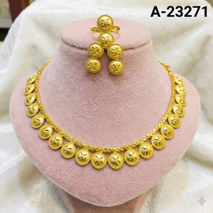 Elegante Juego de Collar con Patrón de Monedas de Circonio Chapado en Oro con Pendientes Colgantes a Juego para Mujer, Regalo para Bodas y Fiestas 23271 - Product Image 1