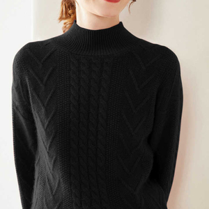 Women's Cream Cable Knit Crew Neck Pullover Long Sleeve Winter Sweater Anti-Pilling 100% Acrylic Knitted Geometric Pattern - Product Image 2