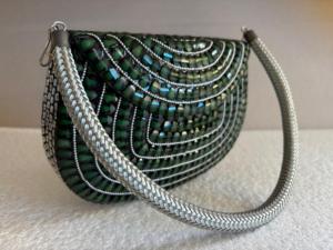 Bolso de mano metálico con cristales verdes, bolso de noche para fiesta con asa trenzada, bolso de diseñador para boda - Product Image 4