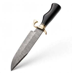 Couteau de boucher artisanal en acier Damas, manche en ébène et laiton, outil de cuisine - Product Image 3