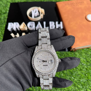 Reloj de cuarzo plateado de lujo con diamantes para hombre, correa de acero inoxidable estilo diamante, reloj de pulsera elegante. - Product Image 2